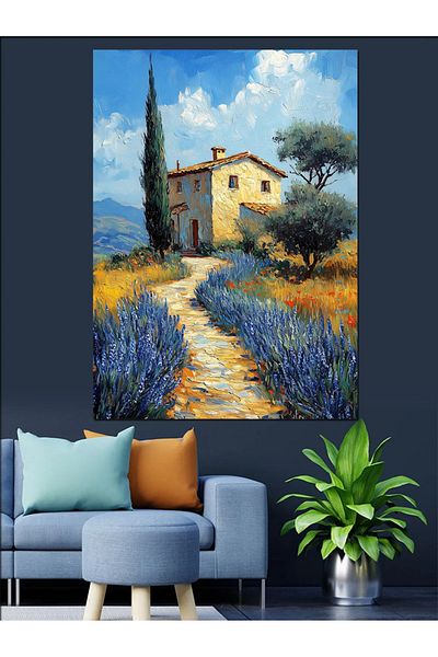 Tablomega Evening in the Lavender Field Decorative Canvas - Mdf Wooden Painting