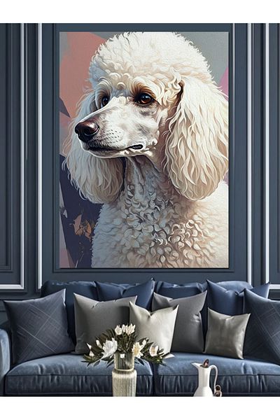Tablomega White Feathered Poodle Elegance Decorative Canvas - Mdf Wooden Painting