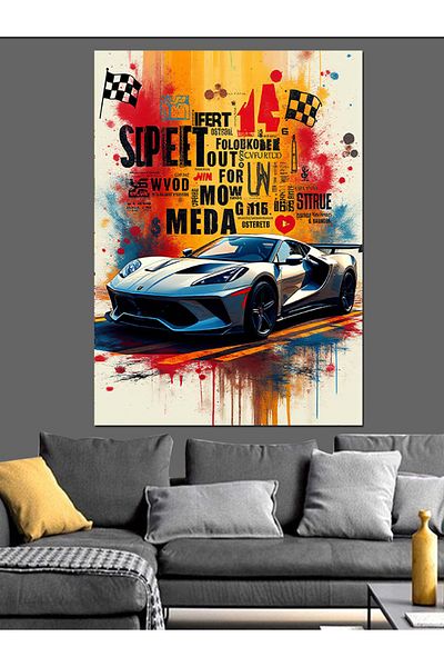 Tablomega Colorful Racing Vehicle Decorative Canvas - Mdf Wooden Painting