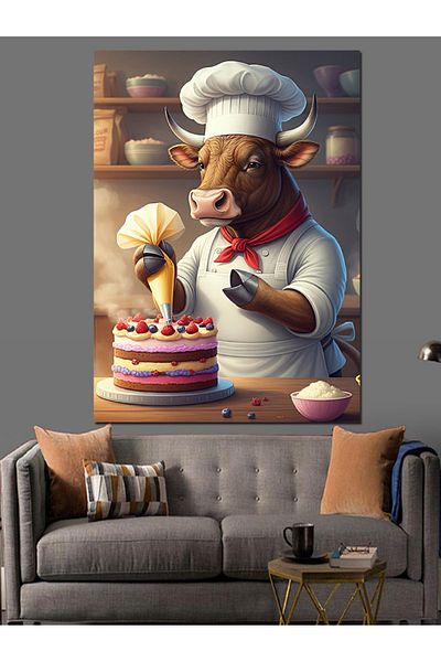 Tablomega Cake Making Cow Decorative Canvas - Mdf Wooden Painting