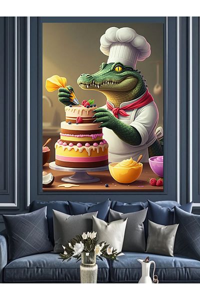 Tablomega Crocodile and Creative Kitchen Decorative Canvas - Mdf Wooden Painting