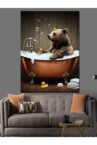 Tablomega Bear Enjoying in the Bathtub Decorative Canvas - Mdf Wooden Painting