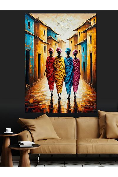 Tablomega Colorful Walking on the Streets Decorative Canvas - Mdf Wooden Painting