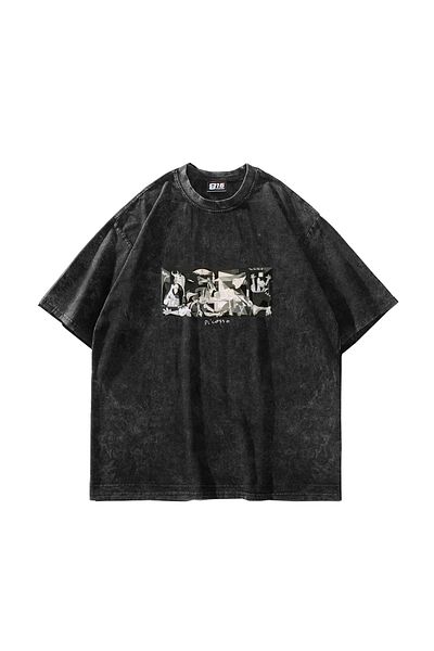 Sekizbiraltı Μαύρο μπλουζάκι με στάμπα Picasso Guernica Oversize Unisex Washed