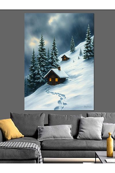Tablomega Snow Covered Wooden House Decorative Canvas - Mdf Wooden Painting