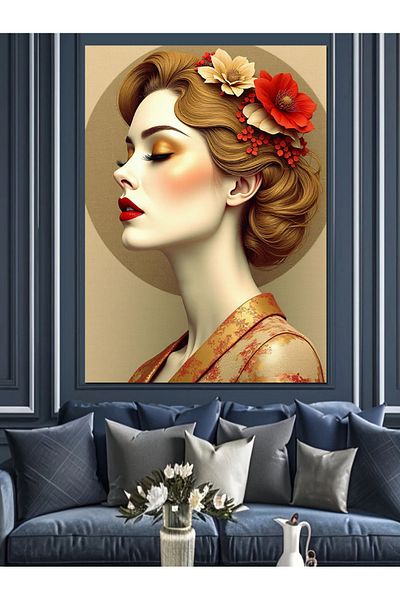 Tablomega Retro Style Women's Decorative Canvas - Mdf Wooden Painting