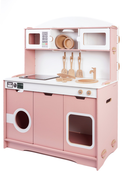 HOBBY HOUSE Led Ocaklı Elizya Işıklı Ahşap Mutfak Seti Tava Tencere Seti Hediyeli