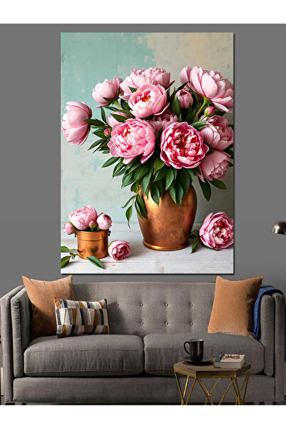 KanvasSepeti Розов букет от цветя Декоративна маслена живопис Текстурирана ви...