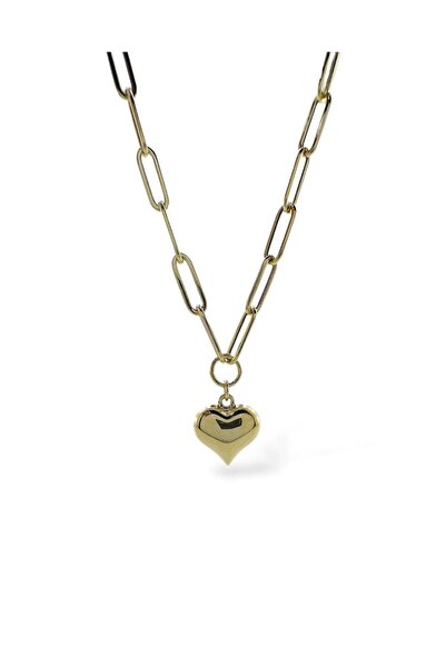 MaGold İtalyan Işıltılı Ataç Zincir Taşsız Kalp Çok Şık Günlük Altın Kolye