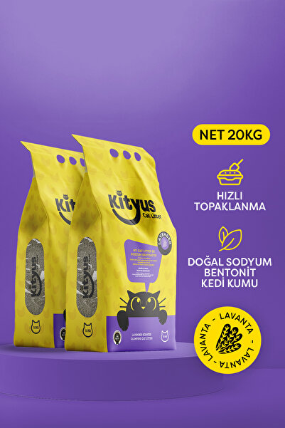 Kityus İnce Taneli Tozsuz, Topaklanan Lavanta Kokulu Bentonit Kedi Kumu 2x10kg