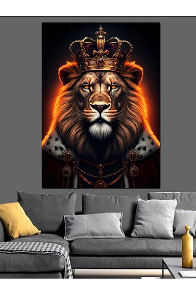 Tablomega Lion's King Crown Decorative Canvas - Mdf Wooden Painting
