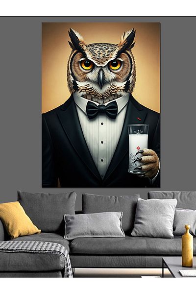 Tablomega Owl and Goblet Decorative Canvas - Mdf Wooden Painting