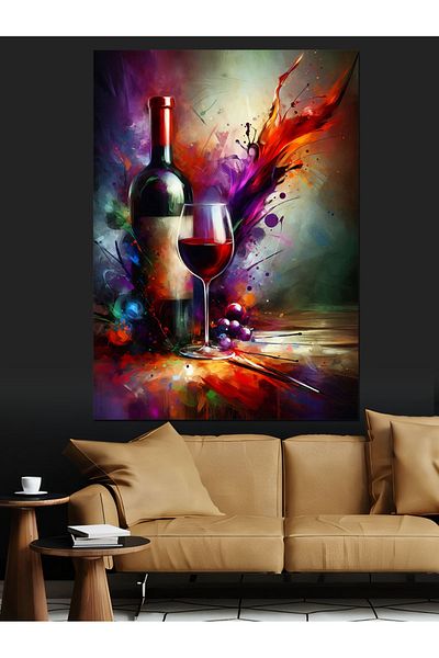 Tablomega Colorful Wine Table Decorative Canvas - Mdf Wooden Table
