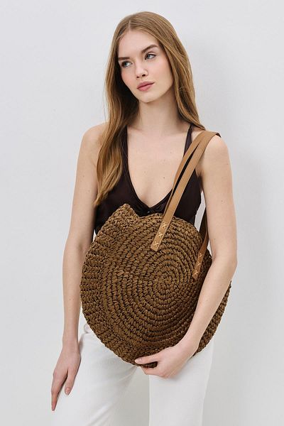 C&City Straw Shoulder Bag Y9207 Cafe Tubes