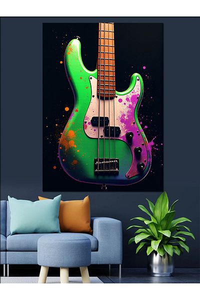 Tablomega Colorful Bass Guitar Decorative Canvas - Mdf Wooden Painting