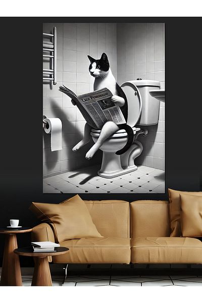 Tablomega Cat Reading Newspaper Decorative Canvas - Mdf Wooden Painting
