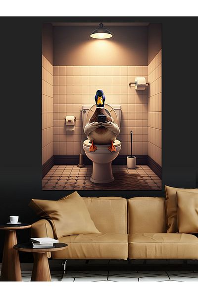 Tablomega Duck in the Toilet Decorative Canvas - Mdf Wooden Painting