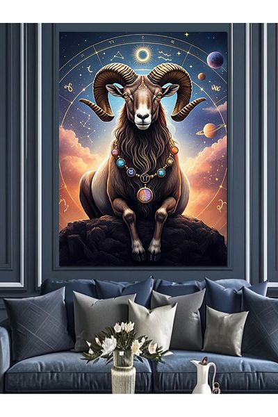 Tablomega Zodiac Sign and Aries Theme Decorative Canvas - Mdf Wooden Painting