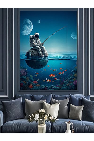 Tablomega Fisherman on the Moon Decorative Canvas - Mdf Wooden Painting