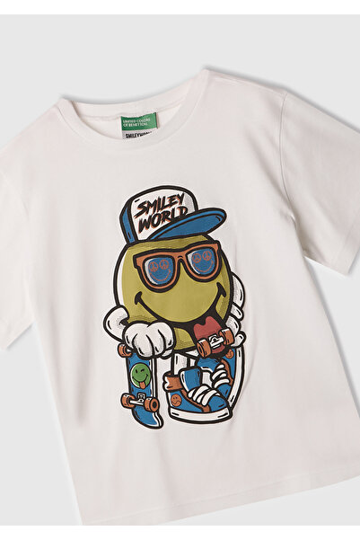 United Colors of Benetton Μπλουζάκι με λογότυπο με λευκό Smiley World Boy
