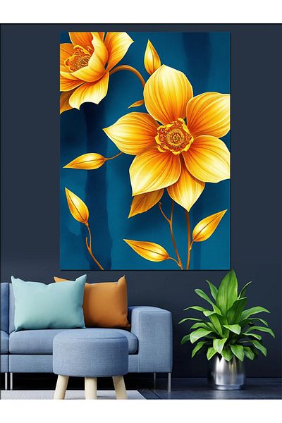 Tablomega Yellow Flowers Decorative Canvas - Mdf Wooden Table