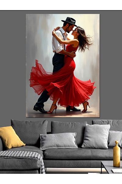 Tablomega Dancing Couple in Red Dress Decorative Canvas - Mdf Wooden Painting