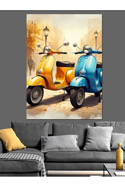 Tablomega Colorful Scooter and Street Decorative Canvas - Mdf Wooden Painting