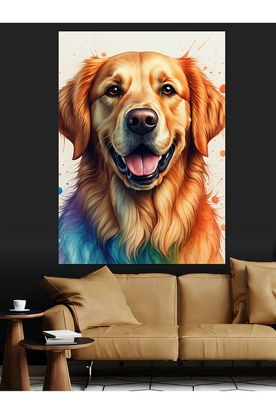 Tablomega Cheerful Golden Retriever Decorative Canvas - Mdf Wooden Painting