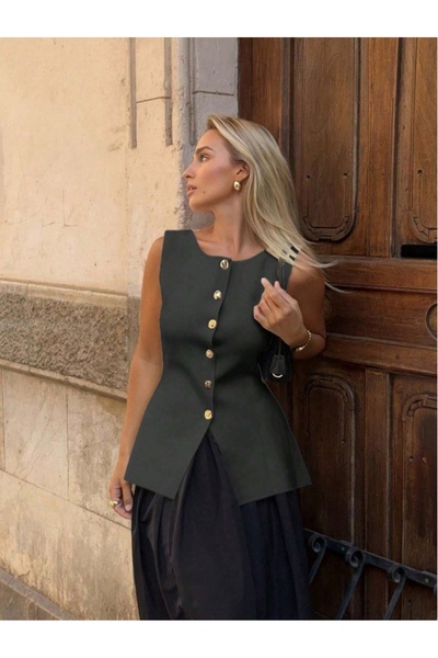 Dier Moda Bluză de damă, albă, cu decolteu, cu nasturi aurii, vestă Fmoda12700