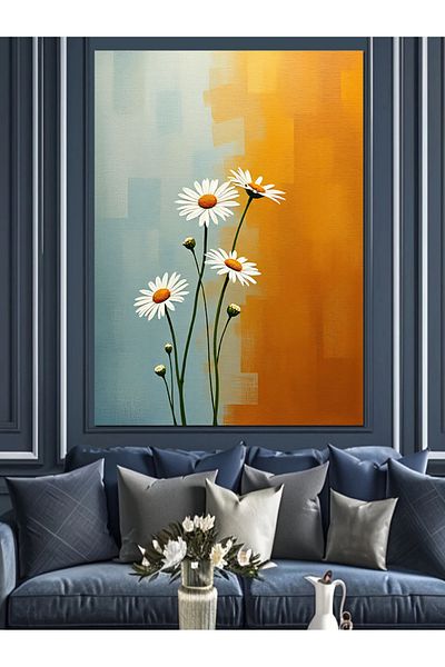 Tablomega Crinii albi si fundal portocaliu Canvas decorativ - Tablou din lemn MDF