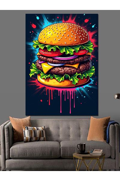 Tablomega Colorful Hamburger Decorative Canvas - Mdf Wooden Table