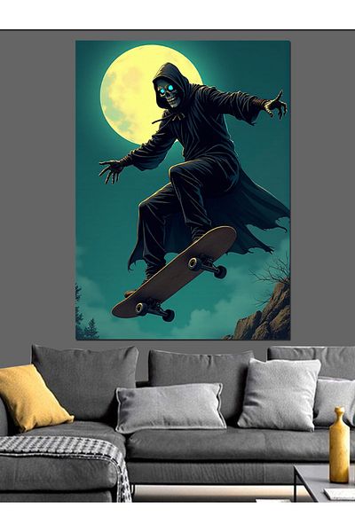 Tablomega Skateboarder in Moonlight Decorative Canvas - Mdf Wooden Painting
