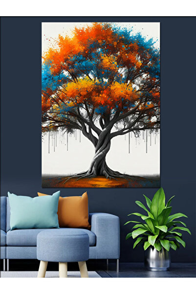 KanvasSepeti Peisaj de toamnă cu copaci Pictură în ulei Texturată Pânză de în...