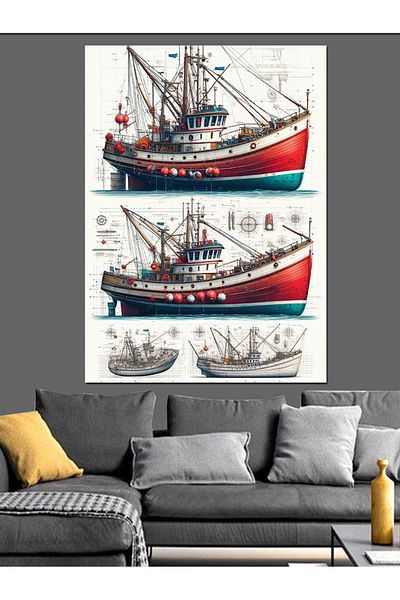 Tablomega Wooden Boat Ship Drawings Decorative Canvas - Mdf Wooden Painting