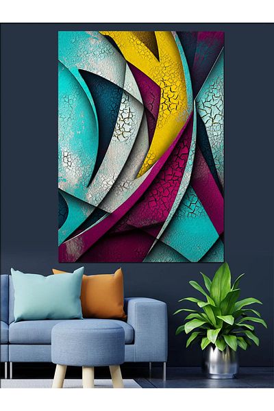 Tablomega Colorful Geometric Shapes Decorative Canvas - Mdf Wooden Table