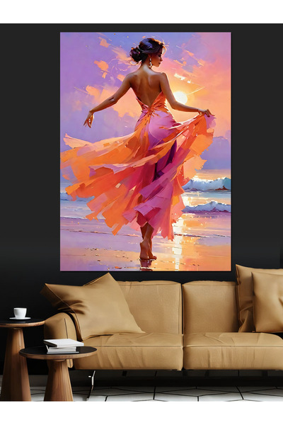 KanvasSepeti Femeie care dansează cu o rochie roz Pictură în ulei Texturată P...