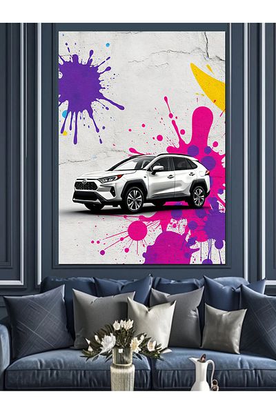 Tablomega Abstract Color Splashes and Car Decorative Canvas - Mdf Wooden Painting