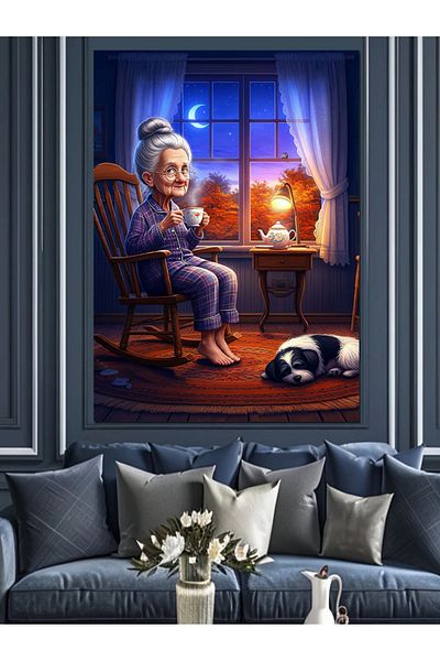 Tablomega Old Woman and Her Dog Decorative Canvas - Mdf Wooden Painting