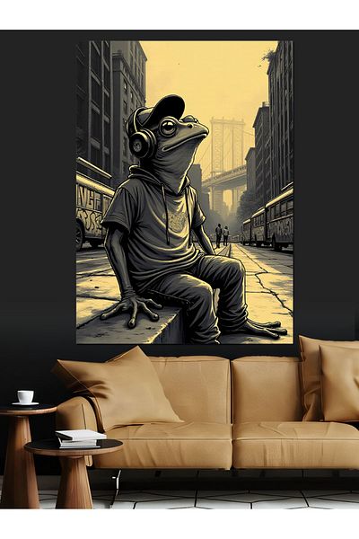 Tablomega The City of the Frog in the Hat Decorative Canvas - Mdf Wooden Painting