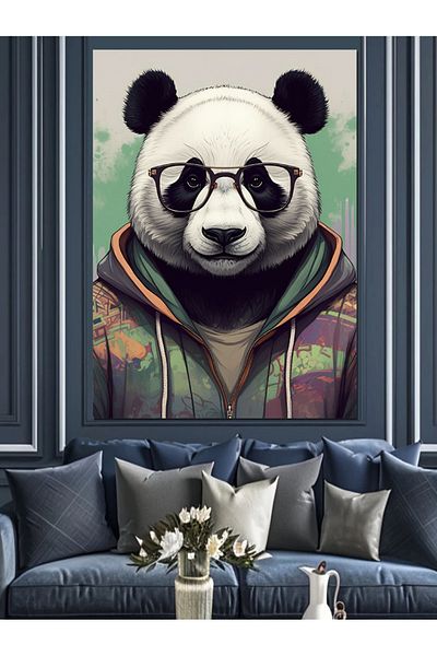 Tablomega Hooded Panda Portrait Decorative Canvas - Mdf Wooden Painting
