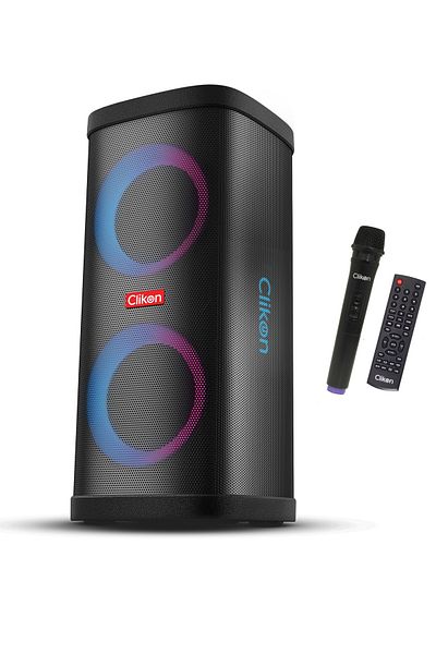CLIKON Boombox Trolley Speaker, Bluetooth, FM, USB/SD/TF, Remote, Light Show, Rechargeable