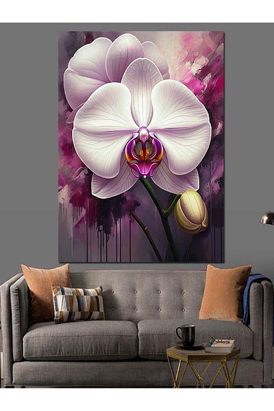 Tablomega White Orchid and Soft Colors Decorative Canvas - Mdf Wooden Table