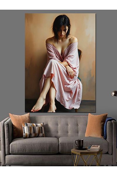 Tablomega Woman Figure in Pink Dress Decorative Canvas - Mdf Wooden Painting