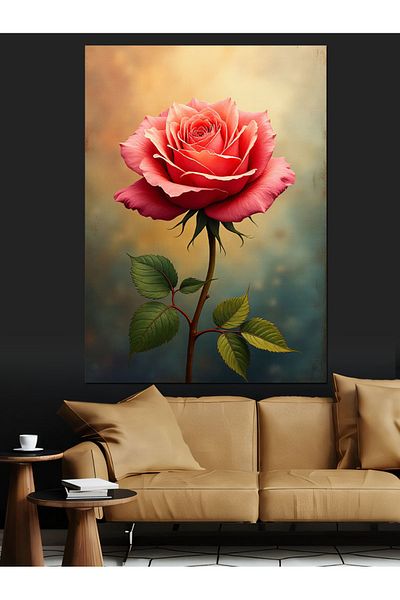 Tablomega Red Rose and Natural Texture Decorative Canvas - Mdf Wooden Painting