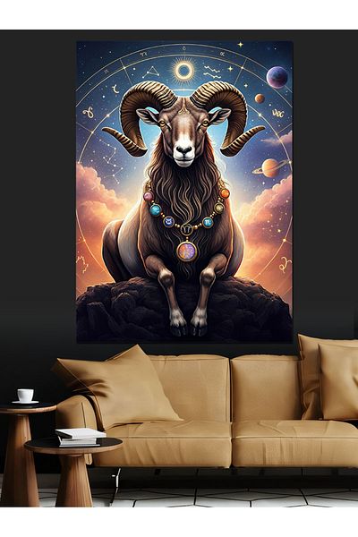 Tablomega Zodiac Sign and Aries Theme Decorative Canvas - Mdf Wooden Painting