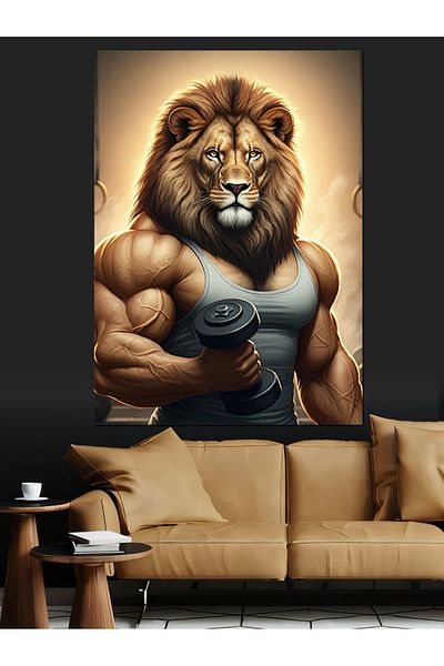 Tablomega Pânză decorativă Halter Lifting Strong Lion - Lemn MDF