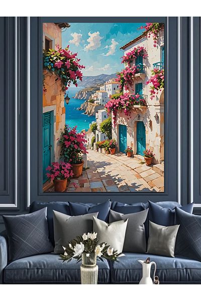 Tablomega Village și case mediteraneene colorate Pânză decorativă - Lemn MDF