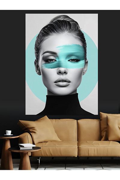 Tablomega Woman Decorative Canvas with Blue Makeup - Mdf Wooden Painting
