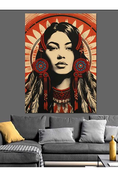 Tablomega Native American Woman and Symbol Decorative Canvas - Mdf Wooden Painting