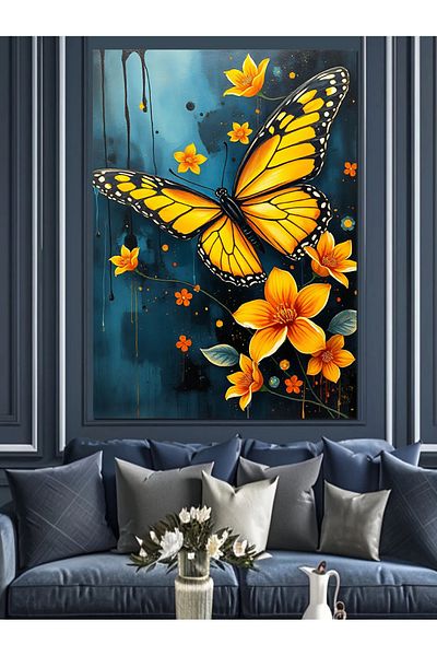 Tablomega Butterfly and Flower Love Decorative Canvas - Mdf Wooden Painting